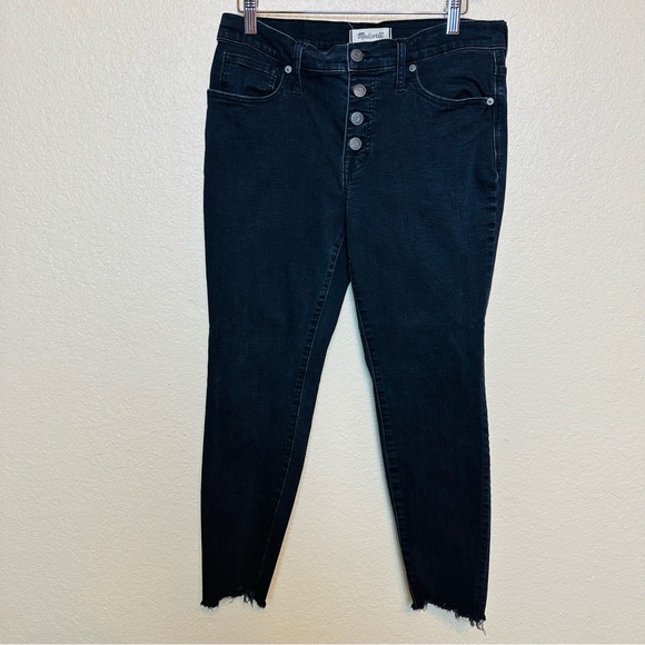 Madewell 9” High Rise Skinny Jeans Button Front Edition in Black Size 30P - Picture 4 of 8